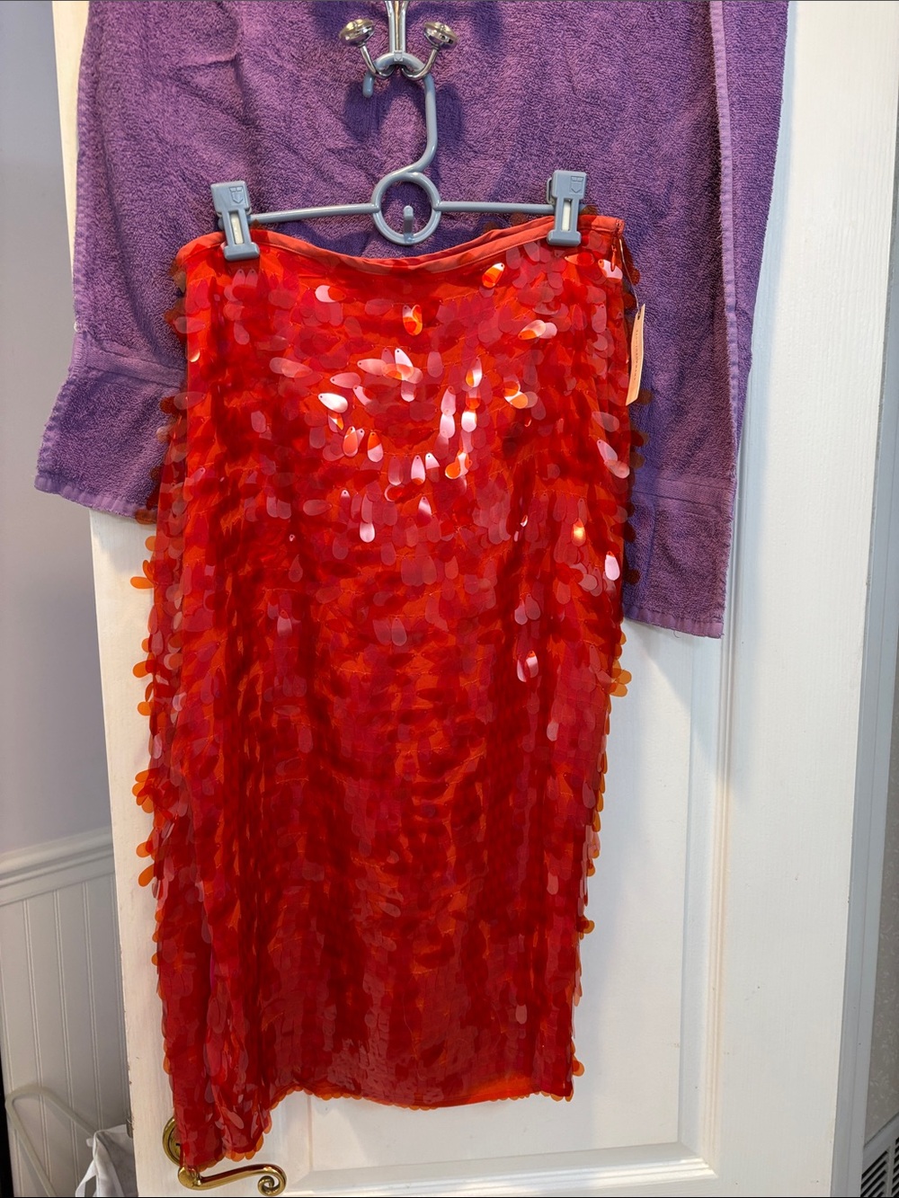 NWT Anthropologie Red Sequin Midi Skirt